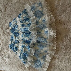 Blue and White Floral ruffle Lace Skirt